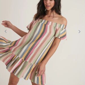 Marine layer Shirley Off the Shoulder Dress in Bold Multi Stripe